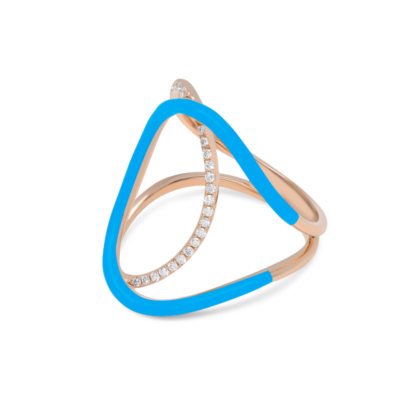 Bleu Turquoise / Bague Double C Art Deco en Or rose 14K sertie de diamants - Bleu Turquoise