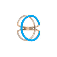 Double C ring in 14K pink gold set with diamonds - Turquoise Blue