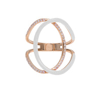 Blanc / Bague Double C en Or rose 14K sertie de diamants - Blanc