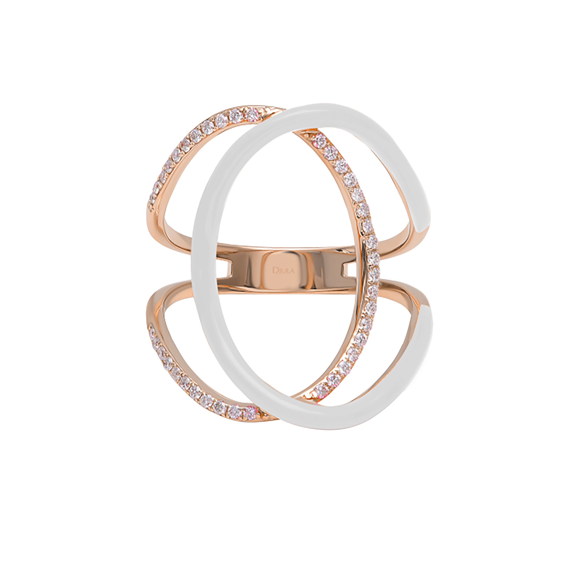 Blanc / Bague Double C en Or rose 14K sertie de diamants - Blanc