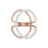 Blanc / Bague Double C Art Deco en Or rose 14K sertie de diamants - Blanc