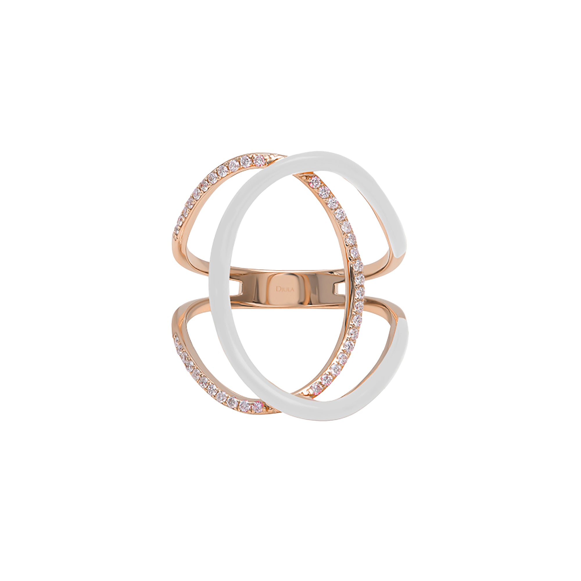 Bague Double C en Or rose 14K sertie de diamants - Blanc