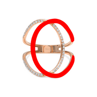 Rouge / Bague Double C en Or rose 14K sertie de diamants - Rouge