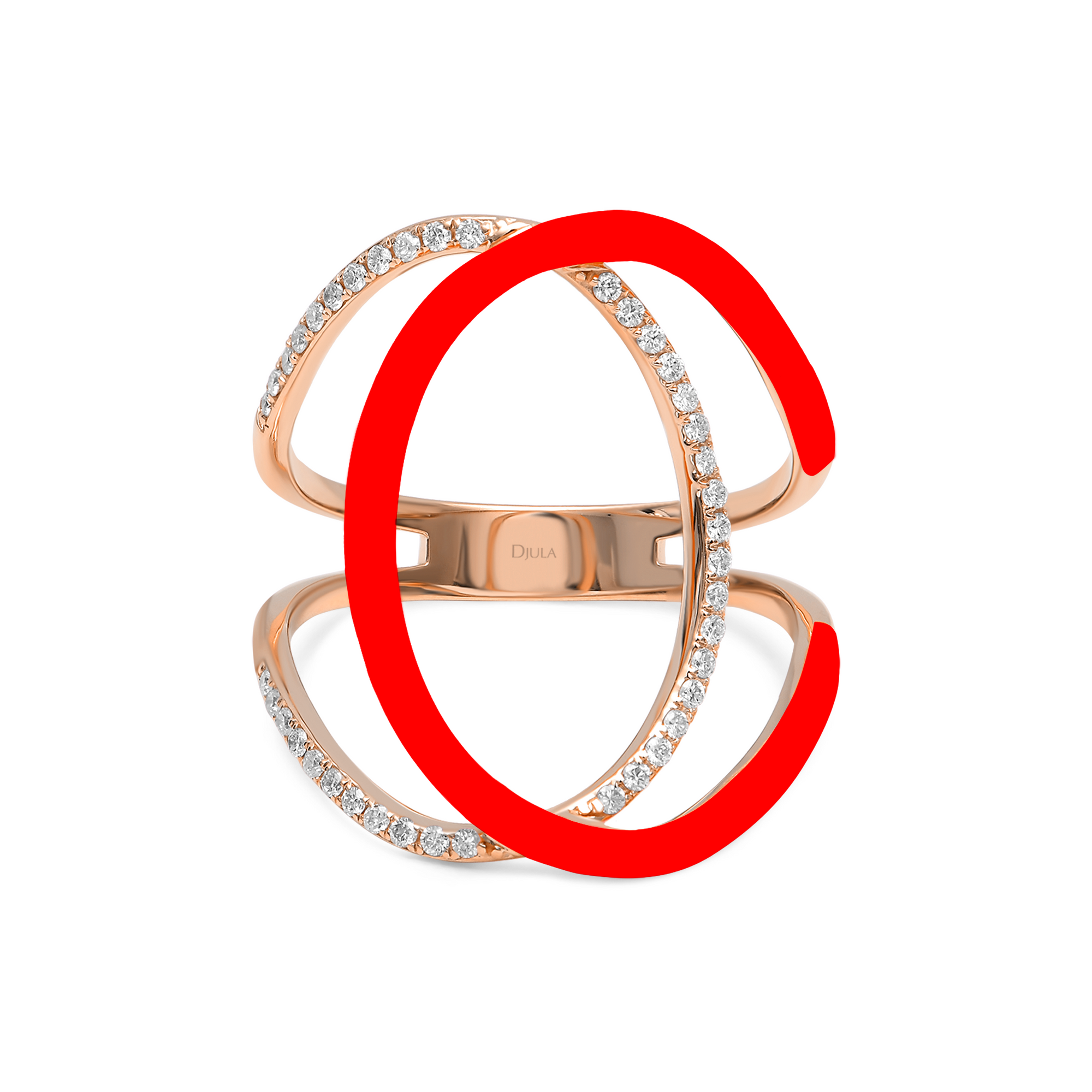 Rouge / Bague Double C en Or rose 14K sertie de diamants - Rouge