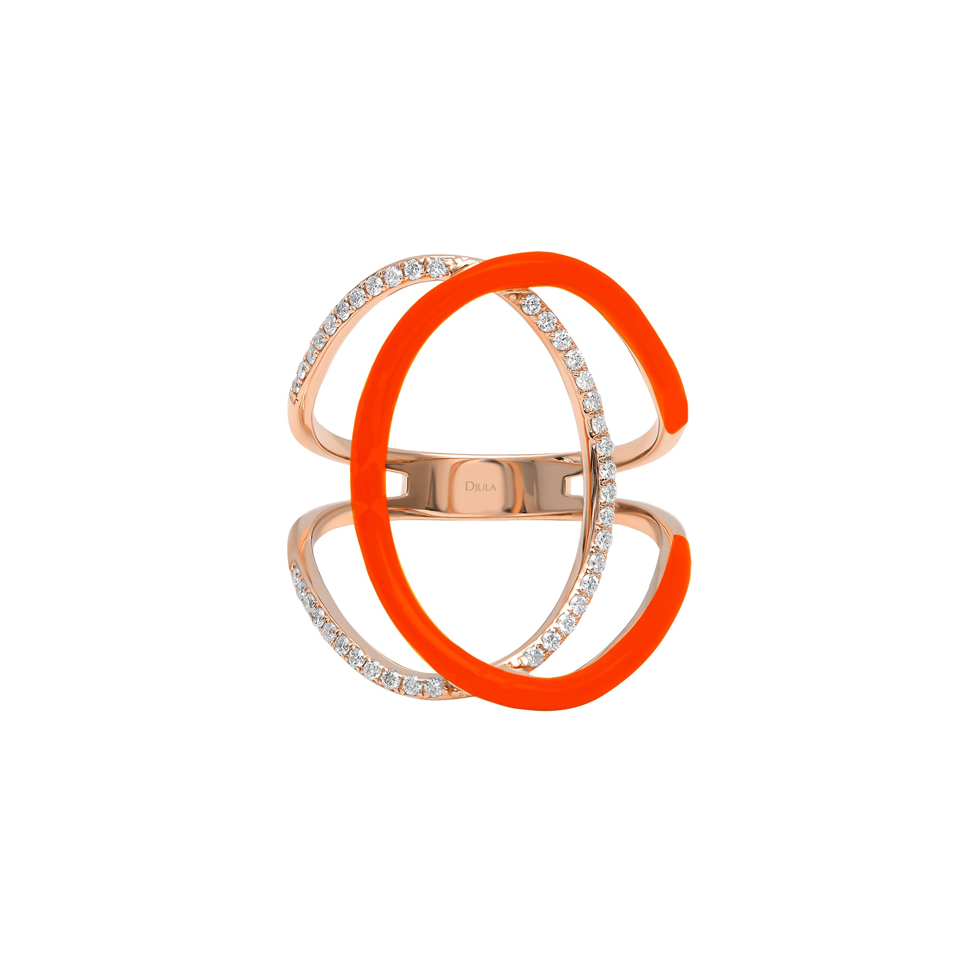 Bague Double C en Or rose 14K sertie de diamants - Orange