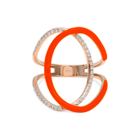 Orange / Bague Double C en Or rose 14K sertie de diamants - Orange