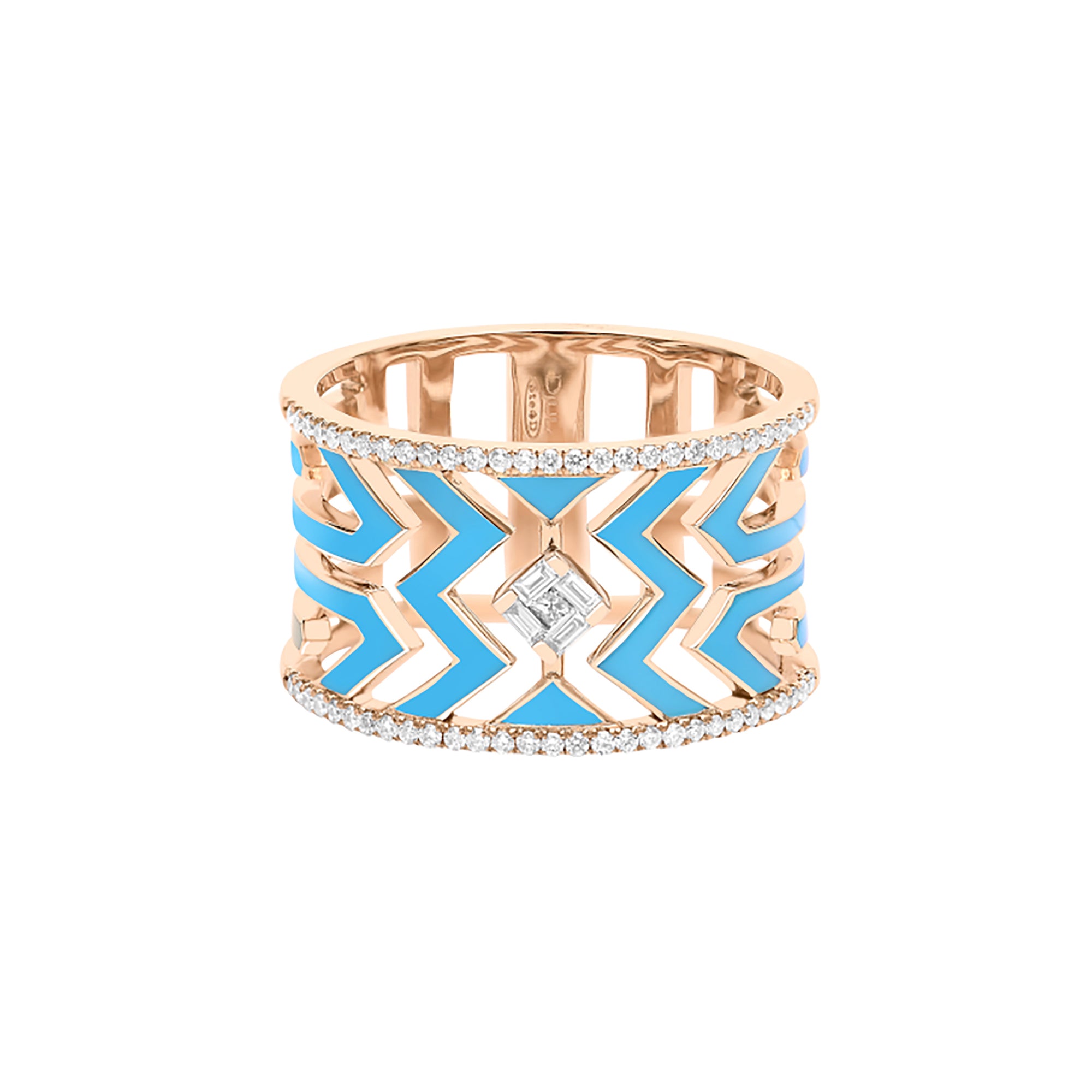 Bleu Turquoise / Bague en Or rose 14K sertie de diamants - Bleu Turquoise