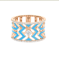 Bleu Turquoise / Bague Art Deco en Or rose 14K sertie de diamants - Bleu Turquoise
