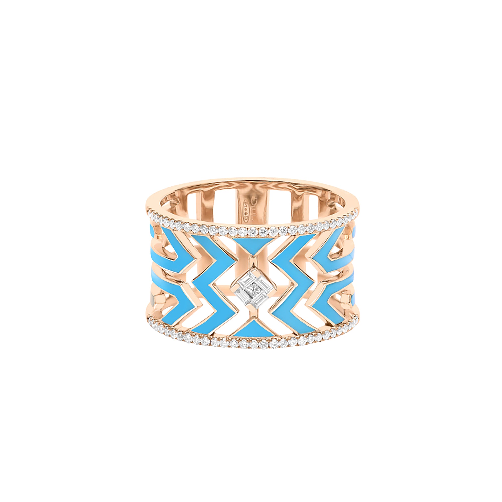 Bague en Or rose 14K sertie de diamants - Bleu Turquoise