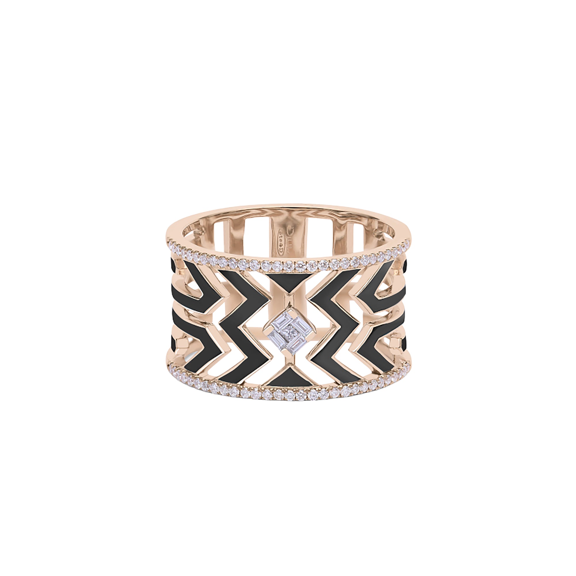Ring in 14K pink gold set with diamonds - Black