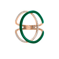 Vert Emeraude / Bague Double C en Or rose 14K sertie de diamants - Vert Emeraude