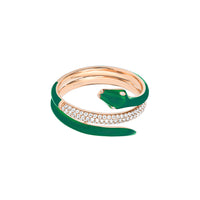 Vert Emeraude / Bague Serpent en Or rose 14K sertie de diamants - Vert Emeraude