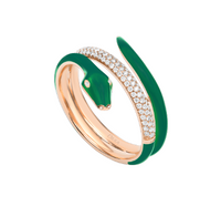 Vert Emeraude / Bague Serpent Art Deco en Or rose 14K sertie de diamants - Vert Emeraude