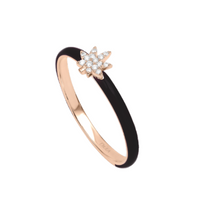 Noir / Bague Feuille Art Deco en Or rose 14K sertie de diamants - Noir