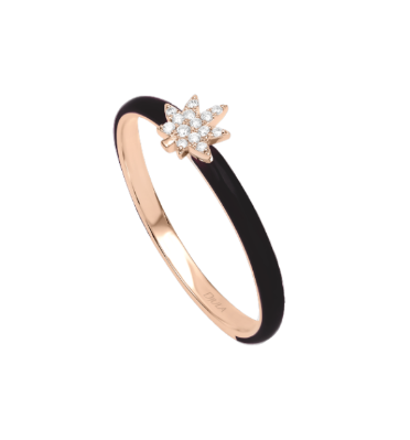 Noir / Bague Feuille Art Deco en Or rose 14K sertie de diamants - Noir