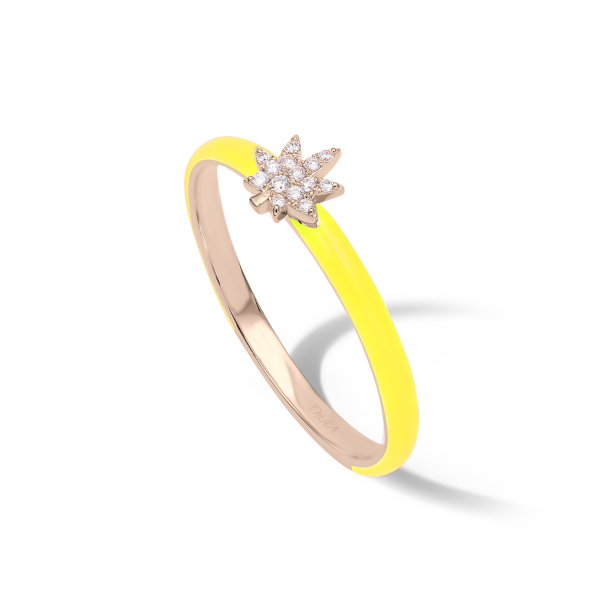 Jaune Fluo / Bague Feuille Art Deco en Or rose 14K sertie de diamants - Jaune Fluo