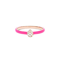 Rose fluo / Bague Poire Art Deco en Or rose 18K sertie de diamants - Rose fluo
