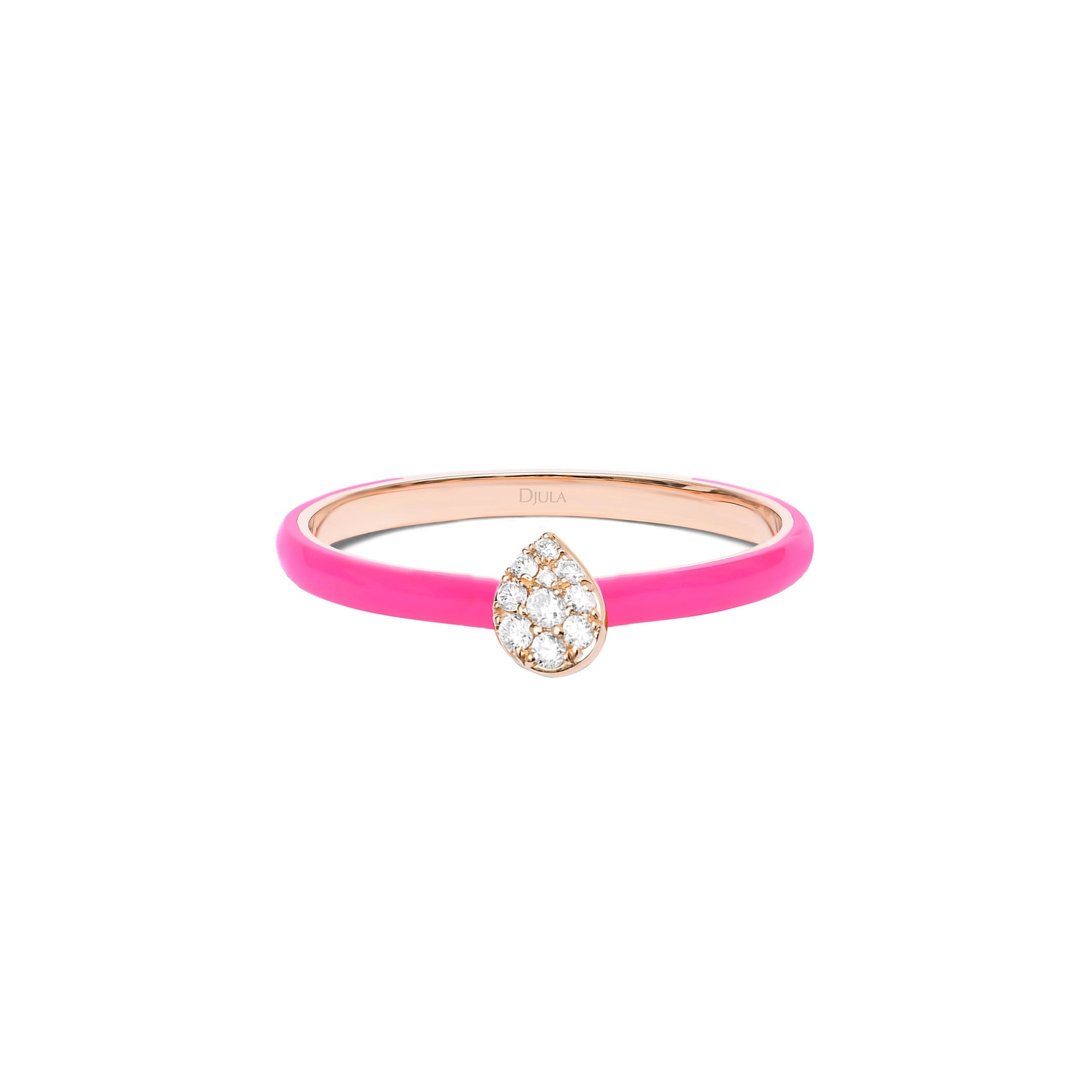 Rose fluo / Bague Poire Art Deco en Or rose 18K sertie de diamants - Rose fluo