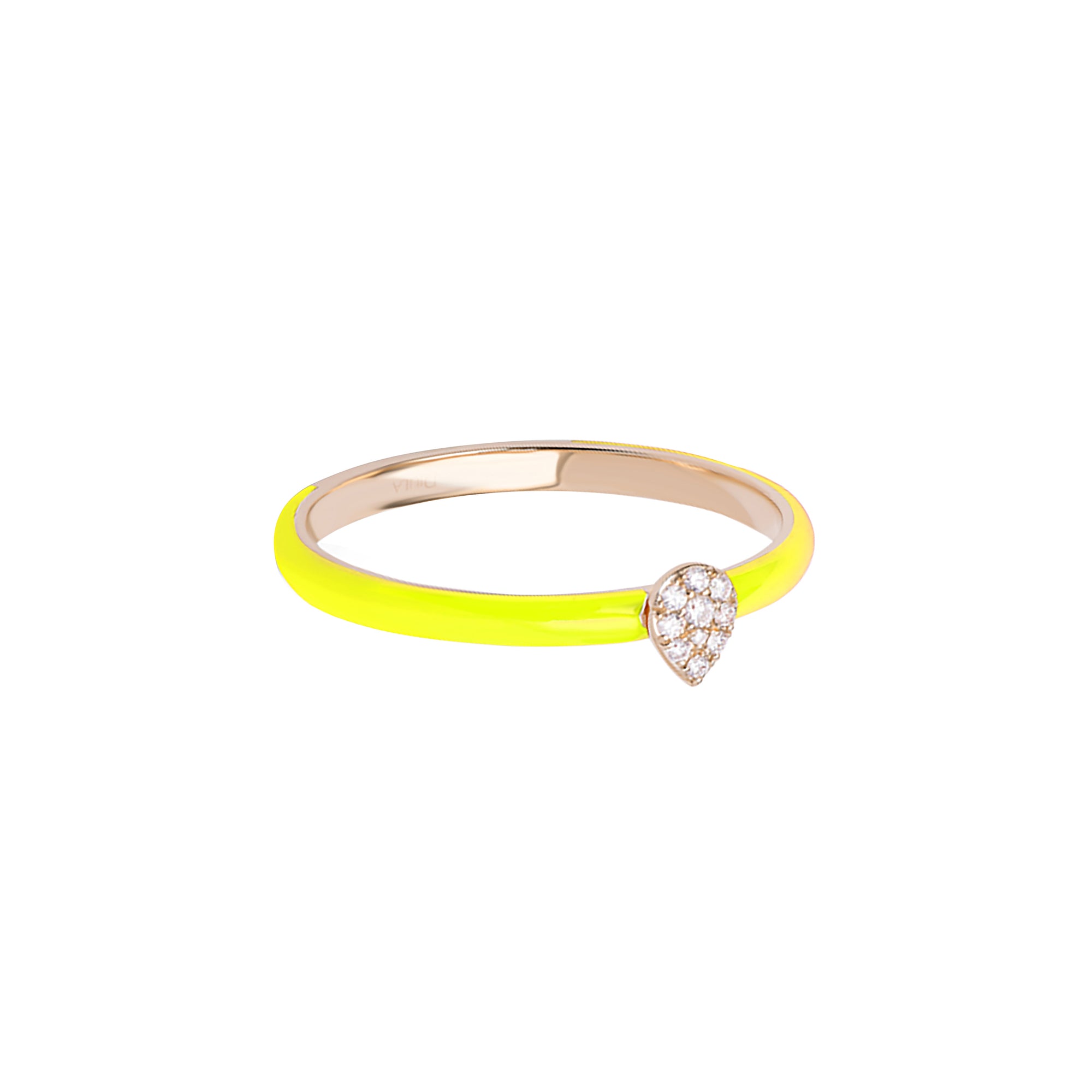 Jaune Fluo / Bague Poire en Or rose 14K sertie de diamants - Jaune Fluo