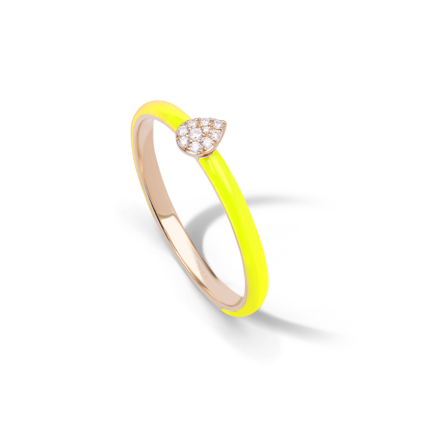 Jaune Fluo / Bague Poire Art Deco en Or rose 14K sertie de diamants - Jaune Fluo