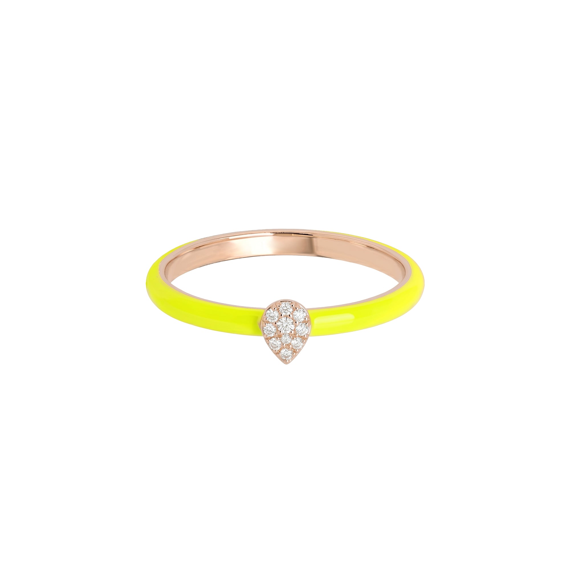 14K Pink Gold Pear Ring set with Diamonds - Fluorescent Yellow