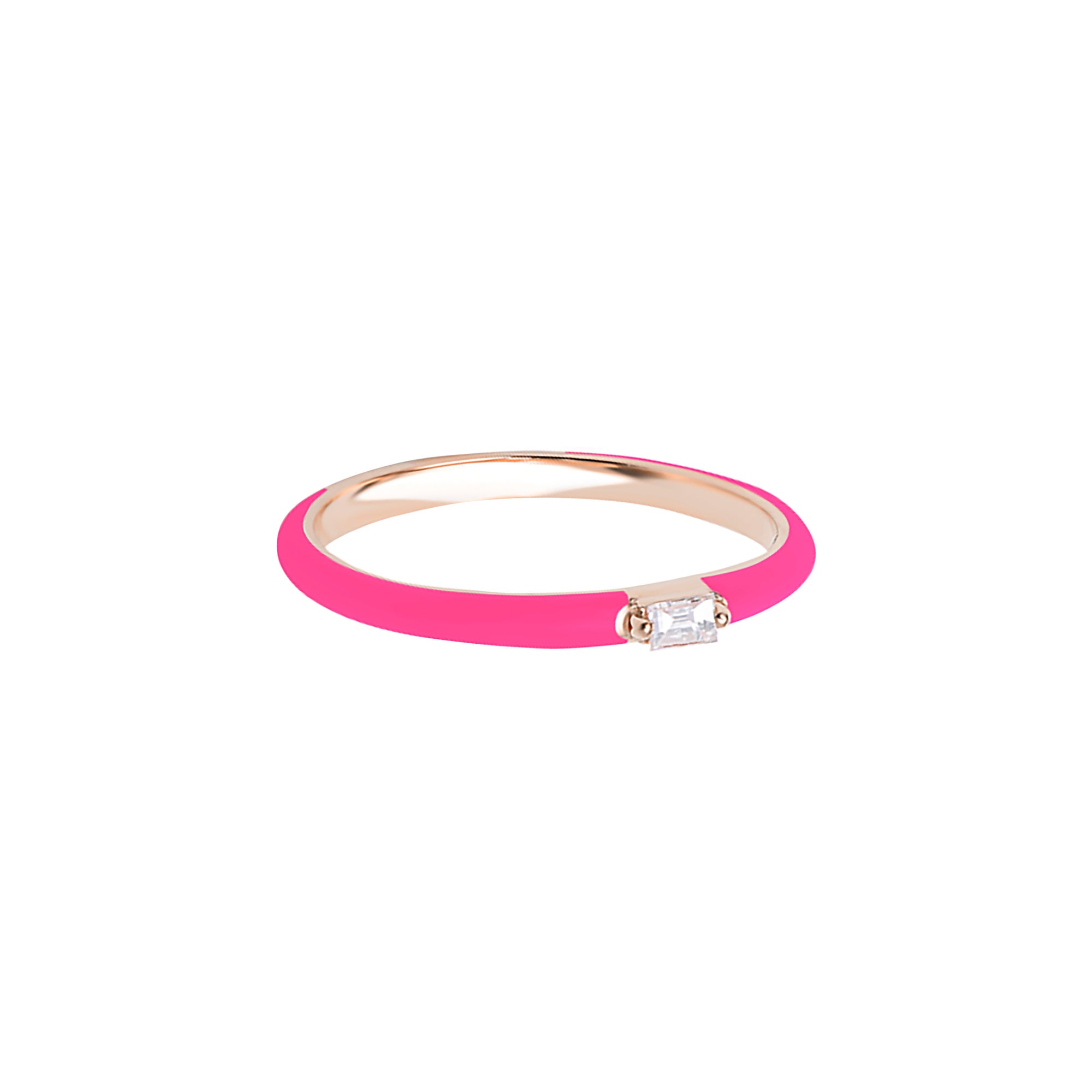 Rose fluo / Bague Baguette en Or rose 14K sertie de diamants - Rose fluo