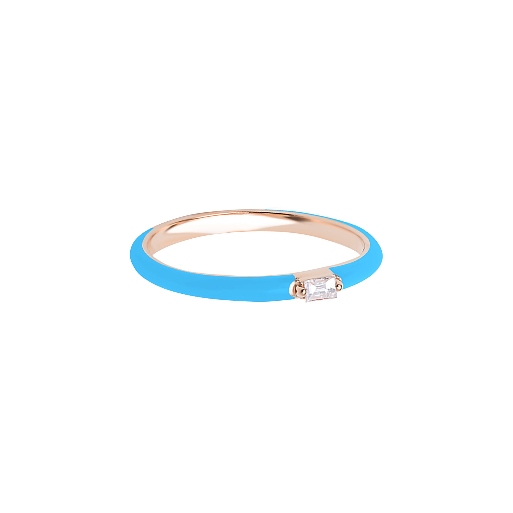 Bleu Turquoise / Bague Baguette en Or rose 14K sertie de diamants - Bleu Turquoise