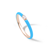 Bleu Turquoise / Bague Baguette Art Déco en Or rose 14K sertie de diamants - Bleu Turquoise