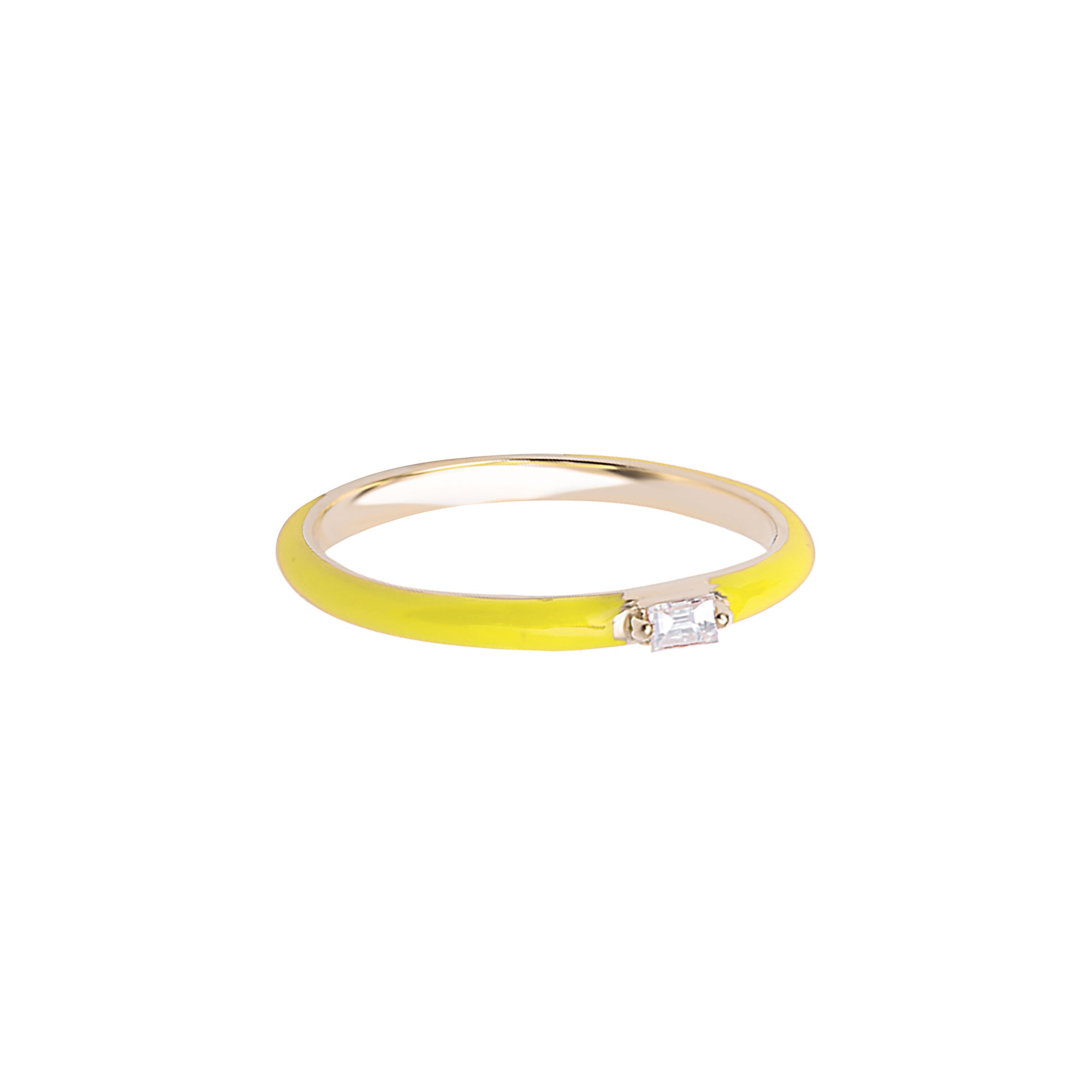 Jaune Fluo / Bague Baguette en Or rose 14K sertie de diamants - Jaune Fluo