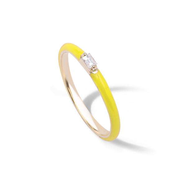 Jaune Fluo / Bague Baguette en Or rose 14K sertie de diamants - Jaune Fluo