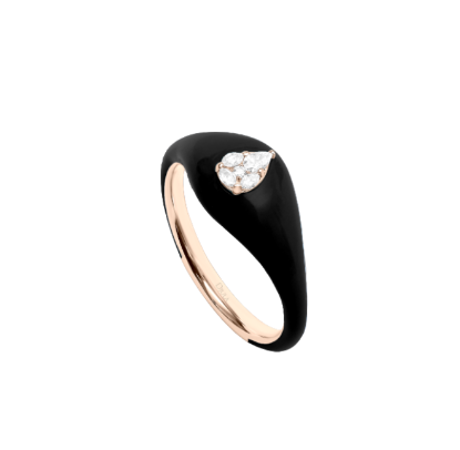 Noir / Bague Art Deco Poire en Or rose 14K sertie de diamants - Noir