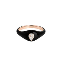 Pear-shaped ring in 14K pink gold set with diamonds - Black
