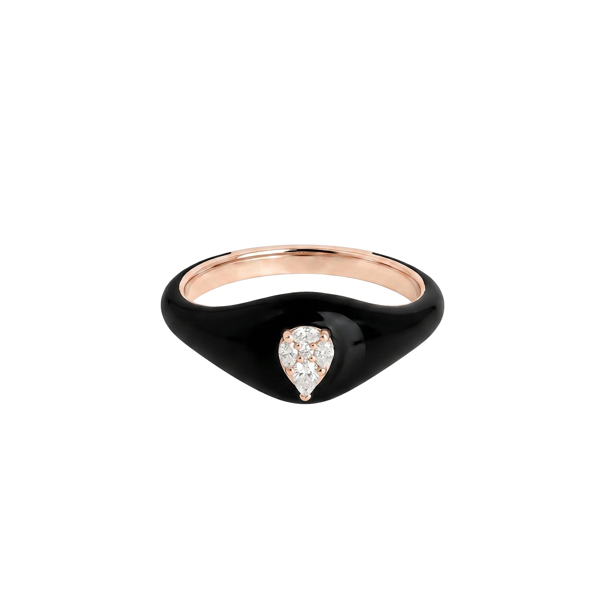Pear-shaped ring in 14K pink gold set with diamonds - Black