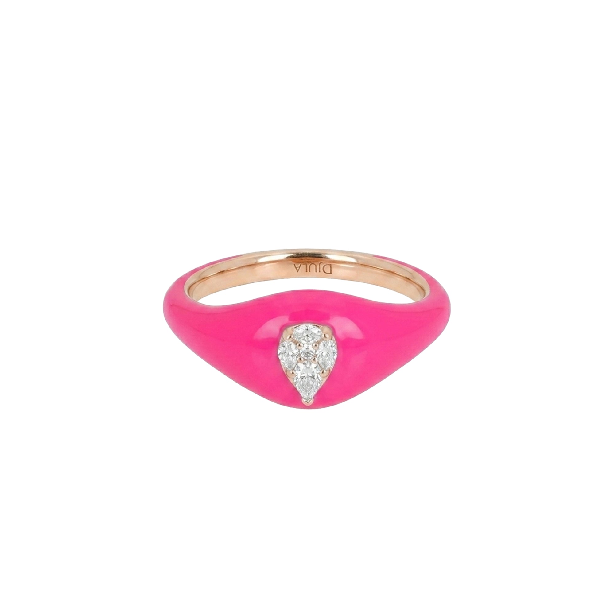 14K pink gold pear ring set with diamonds - Fluorescent pink
