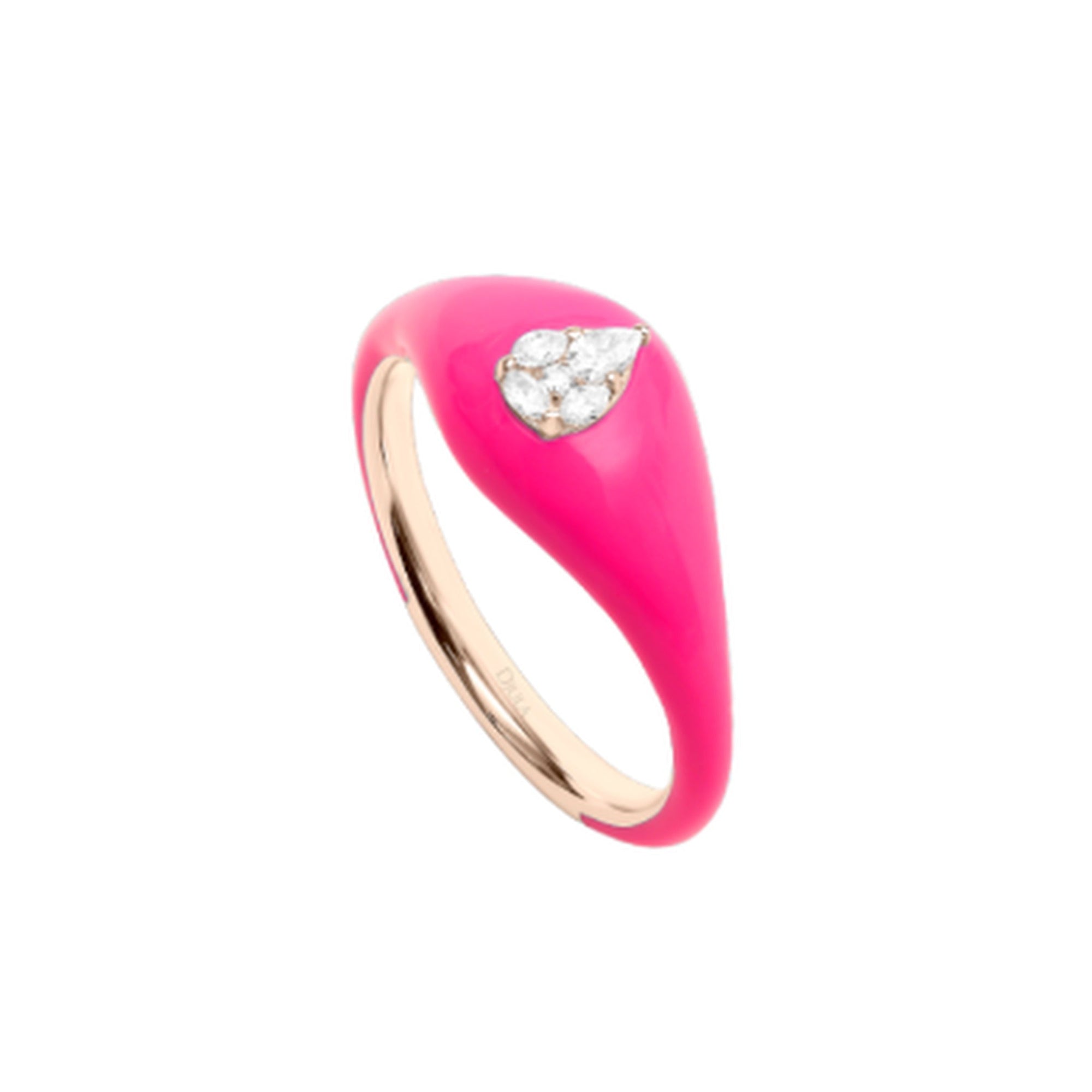 Rose fluo / Bague Art Deco Poire en Or rose 18K sertie de diamants - Rose fluo
