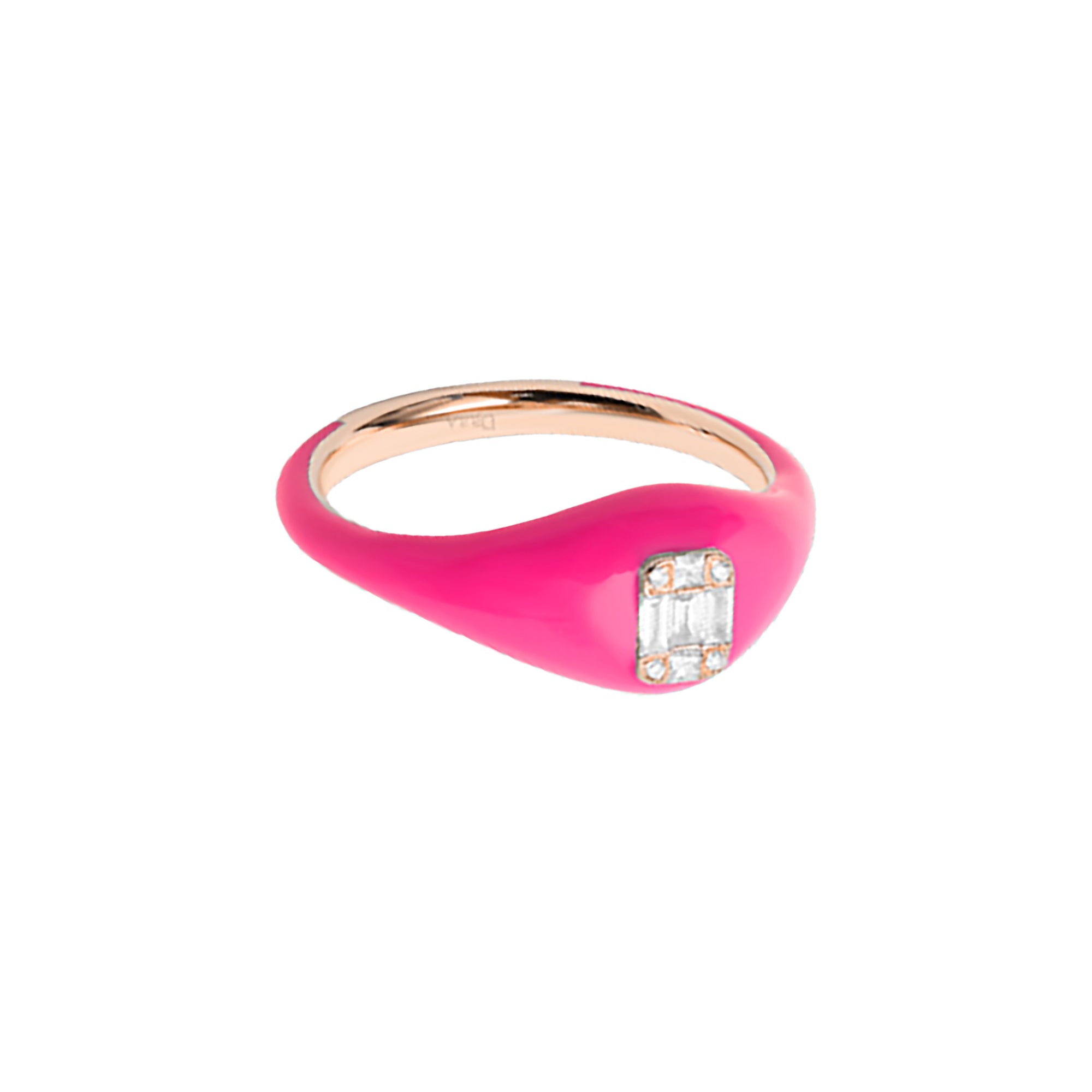 Rose fluo / Bague Carré en Or rose 14K sertie de diamants - Rose fluo