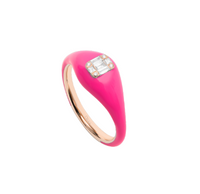 Rose fluo / Bague Art Deco Carré en Or rose 14K sertie de diamants - Rose fluo