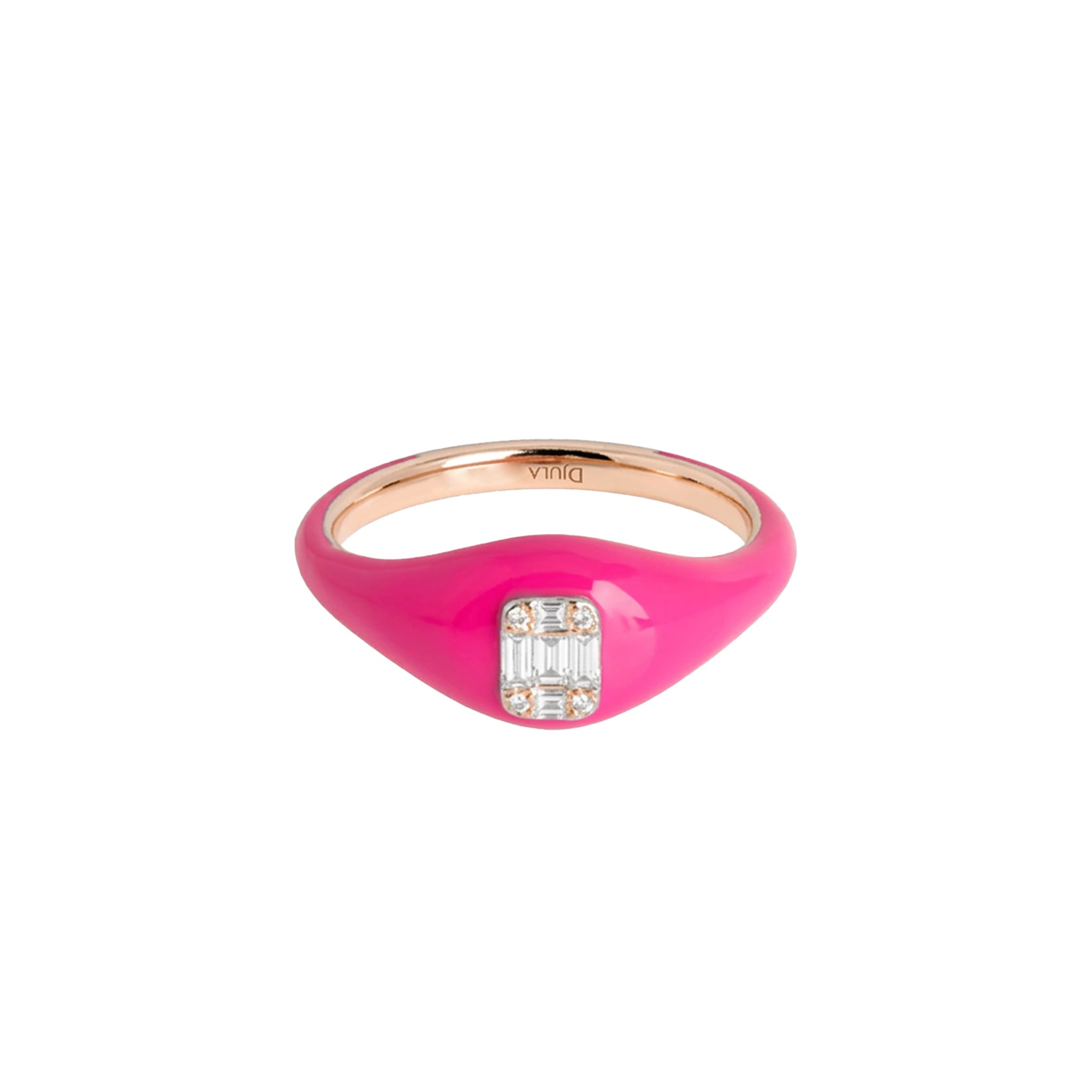 14K pink gold square ring set with diamonds - Fluorescent pink