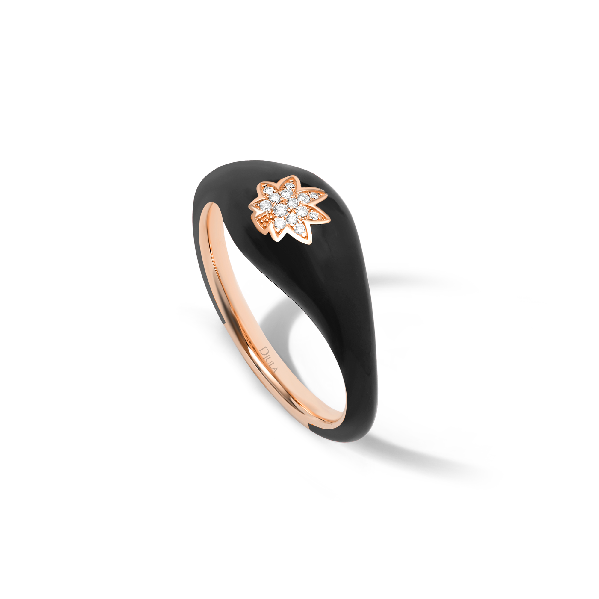 Noir / Bague Art Deco Feuille en Or rose 14K sertie de diamants - Noir