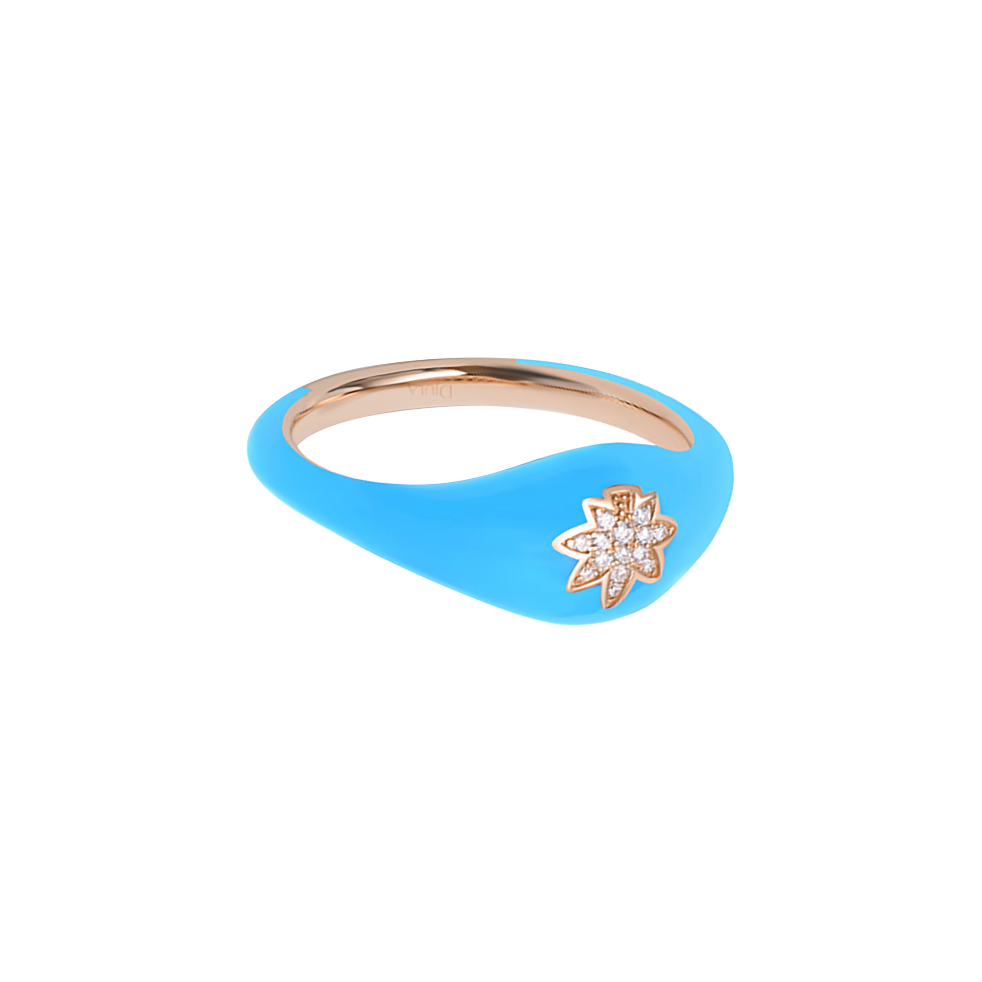 Bleu Turquoise / Bague Feuille en Or rose 14K sertie de diamants - Bleu Turquoise