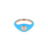 Leaf Ring in 14K Pink Gold Set with Diamonds - Turquoise Blue