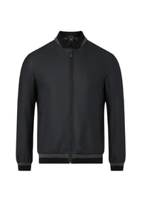 Bomber à col montant en cuir - Noir & Gris