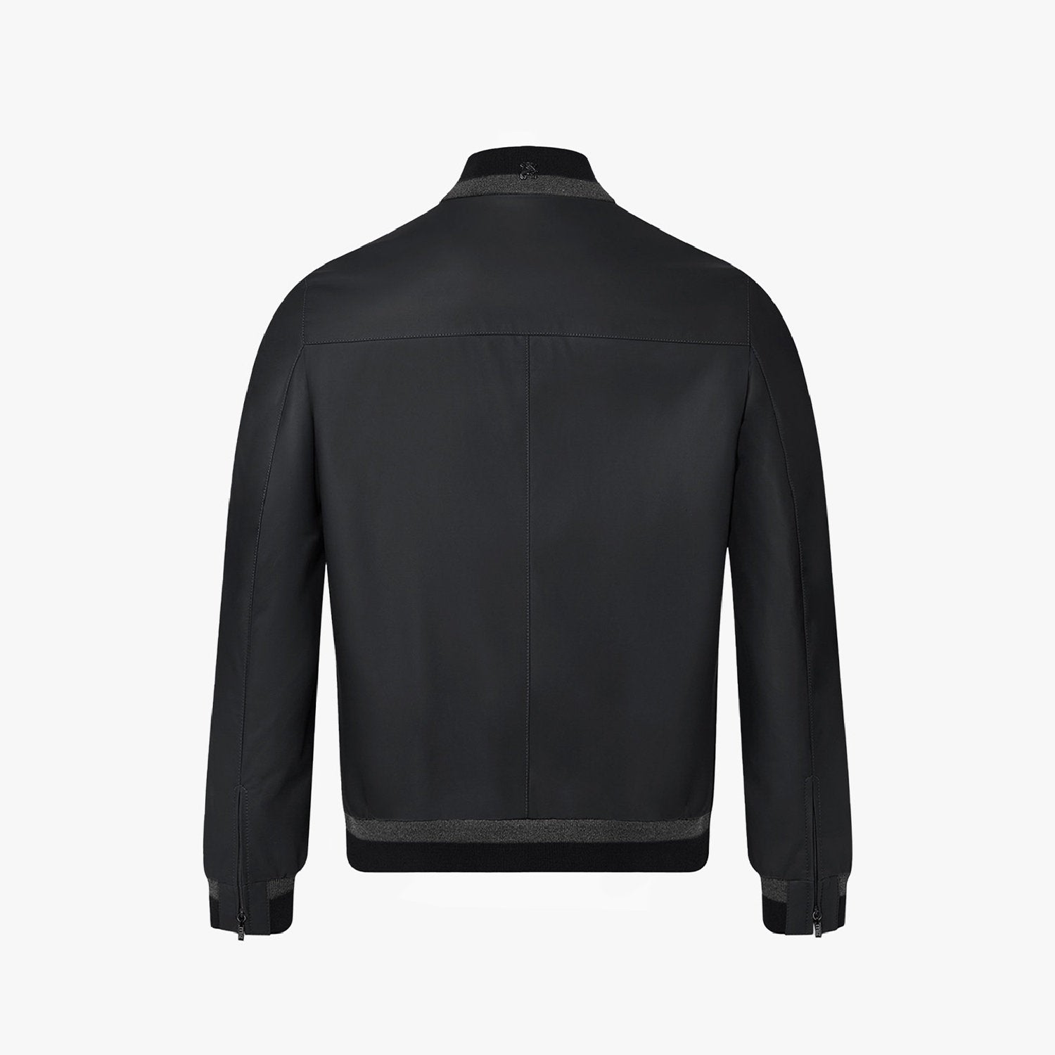 Bomber à col montant en cuir - Noir & Gris