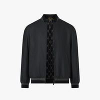 Bomber à col montant en cuir - Noir & Gris