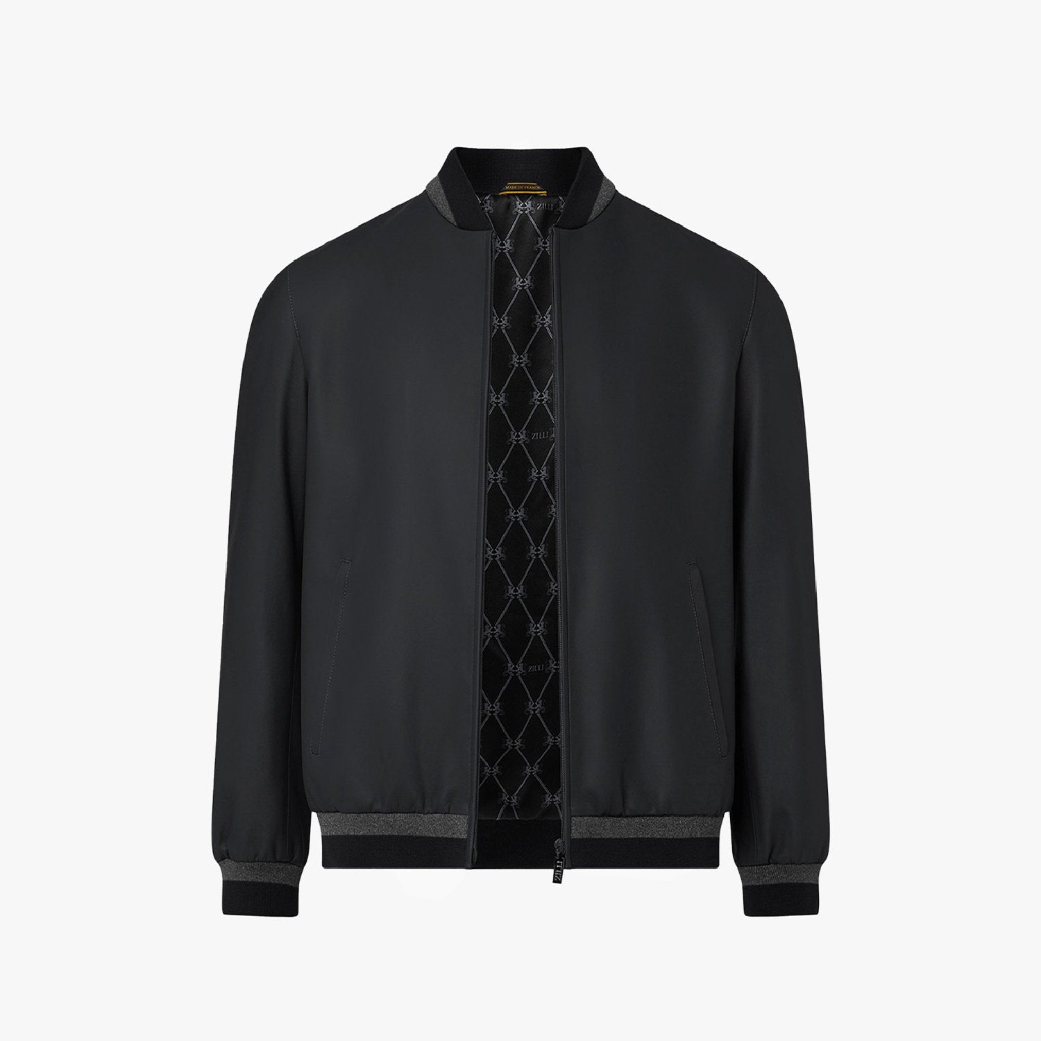 Bomber à col montant en cuir - Noir & Gris