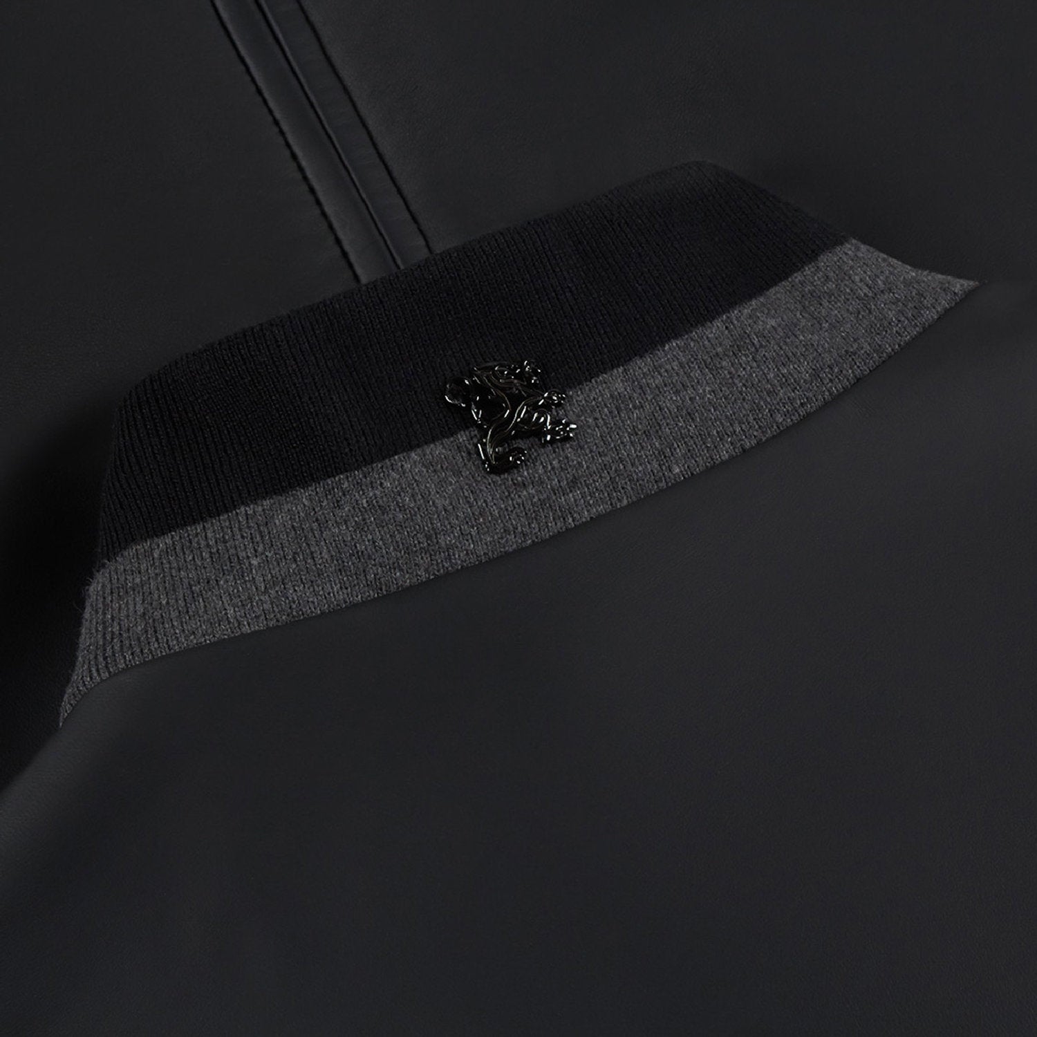 Bomber à col montant en cuir - Noir & Gris