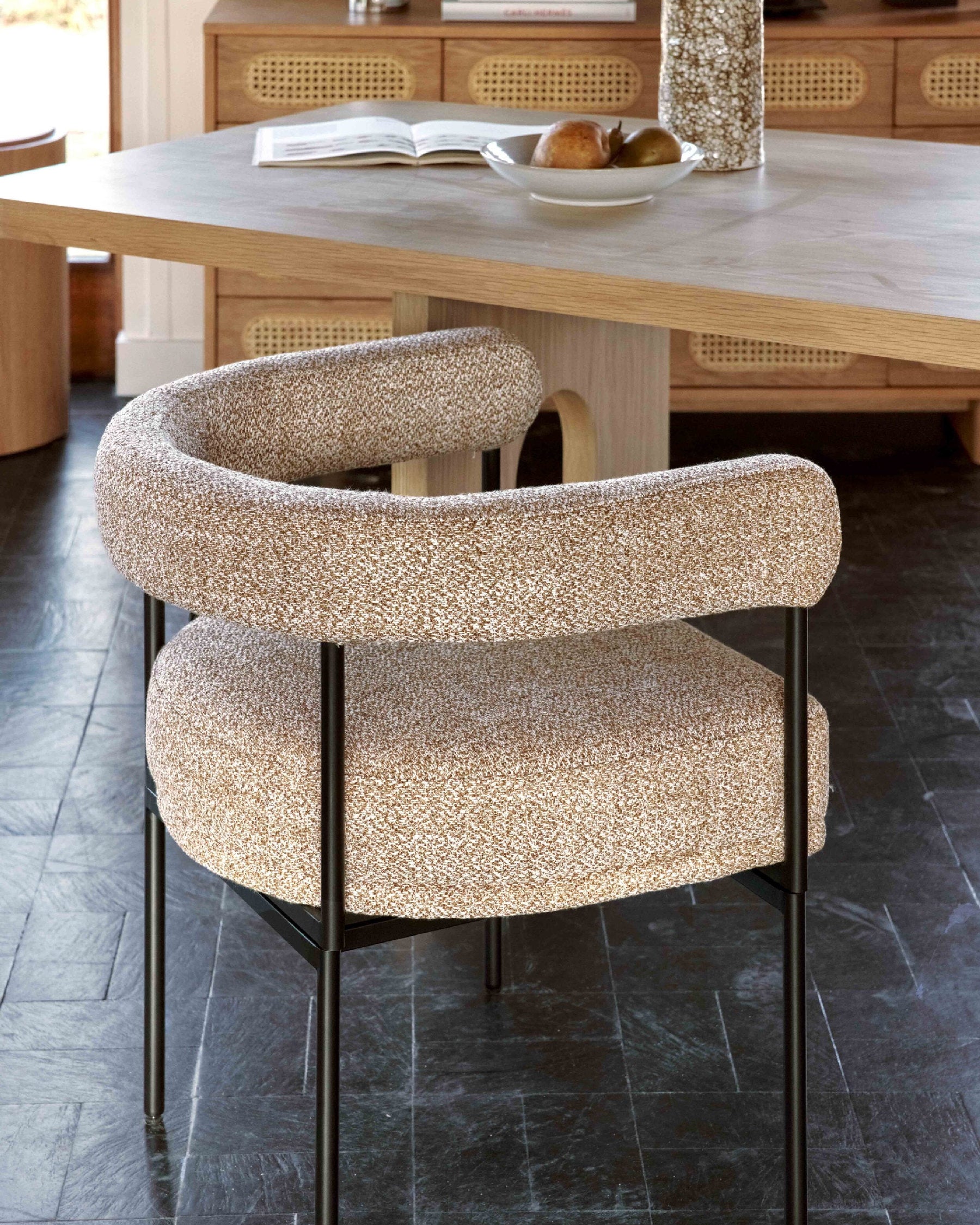 Chaise Arcade en tissu texturé - Jaune moucheté