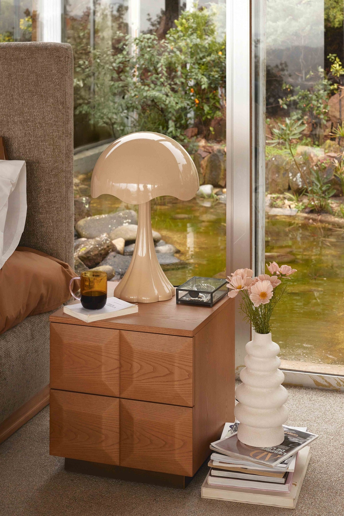 Lampe de table Tulipe brillante - Beige