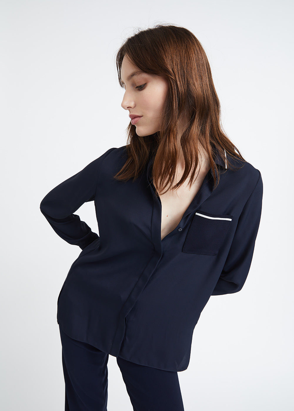 Chemise col tricot - Marine