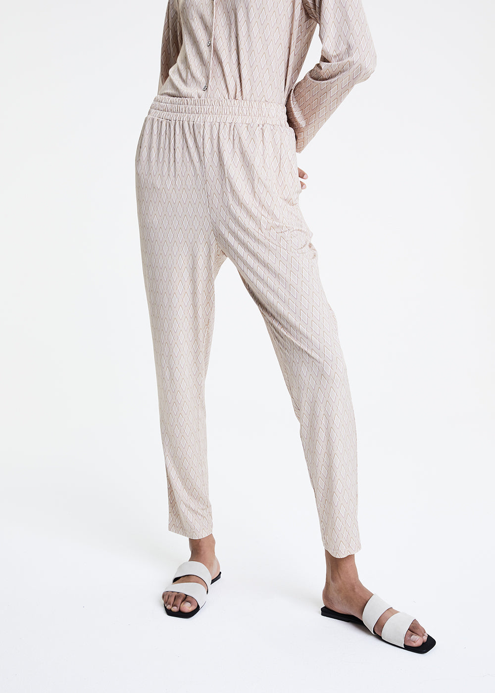 Pantalon imprime monogramme - Blanc Cassé